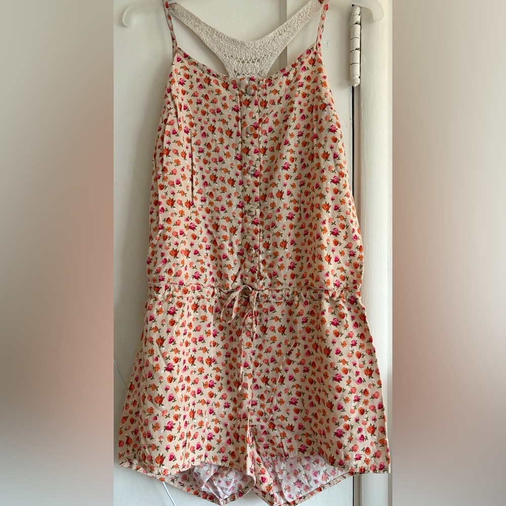 Mudd Floral Print Romper - Pink and Cream